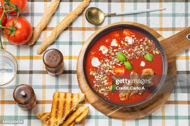 homemade tomato soup in a bowl - velouté sauce stock pictures, royalty-free photos & images