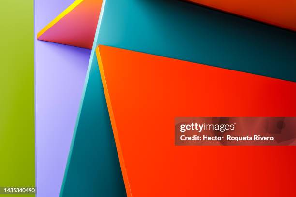 3d rendering with planes of red, orange, green and violet colors forming an abstract figure, pedestal. - vector stock pictures, royalty-free photos & images