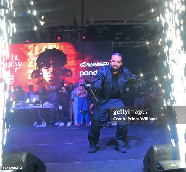 Drake performs during Wicked Featuring 21 Savage at Forbes Arena at Morehouse College on October 19, 2022 in Atlanta, Georgia.