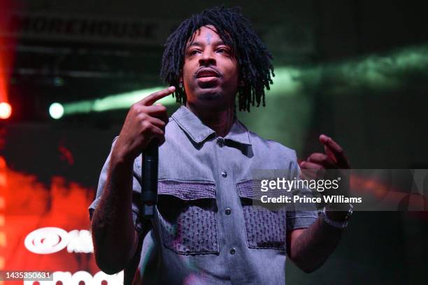 Savage Performs onstage during Wicked Featuring 21 Savage at Forbes Arena at Morehouse College on October 19, 2022 in Atlanta, Georgia.