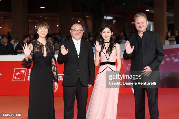 Liu Xuan, Wang Xiaoshuai, Ning Yuanyuan and Zhang Yuan attend the red carpet for "Lu Guan" during the 17th Rome Film Festival at Auditorium Parco...