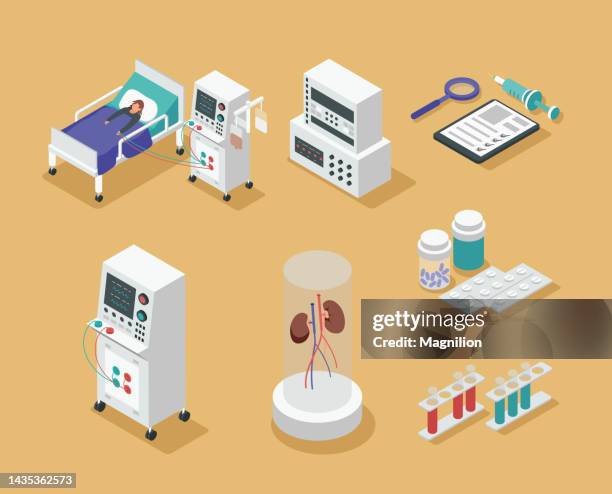 hemodialysis, dialysis isometric vector set - dialysis stock illustrations