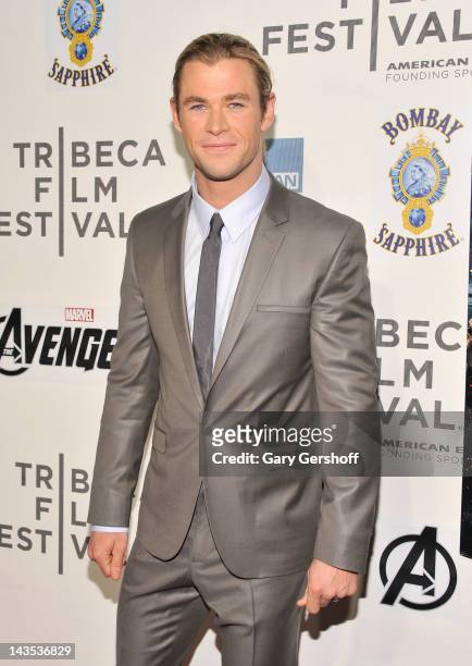 Actor Chris Hemsworth attends the "Marvel's The Avengers" premiere during the closing night of the 2012 Tribeca Film Festival at BMCC Tribeca PAC on...