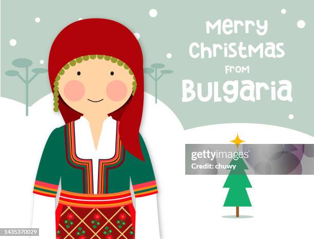 christmas greeting card traditional costume girl bulgaria - bulgarians stock illustrations