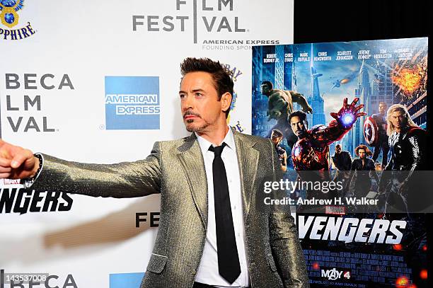 Actor Robert Downey Jr. Attends "The Avengers" Premiere, Closing Night Of The Tribeca Film Festival Sponsored By Bombay Sapphire on April 28, 2012 in...