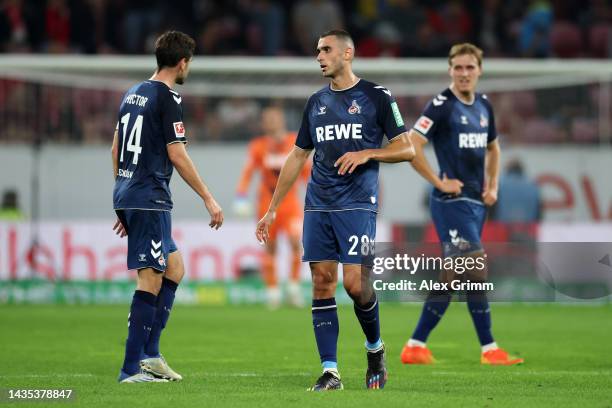 Ellyes Skhiri of 1. FC Koeln looks on during the Bundesliga match between 1. FSV Mainz 05 and 1. FC Köln at MEWA Arena on October 21, 2022 in Mainz,...