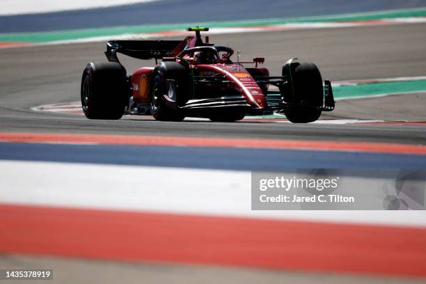 Carlos Sainz of Spain driving the Ferrari F1-75 on track during practice ahead of the F1 Grand Prix of USA at Circuit of The Americas on October 21,...