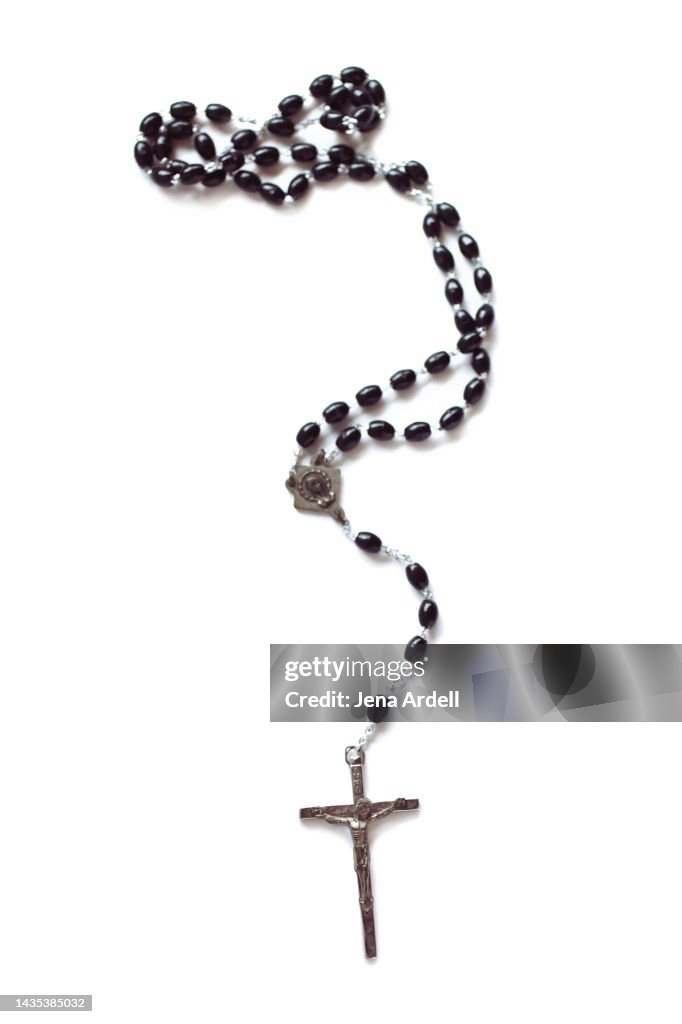 Catholic Religion Rosary Beads on White Background