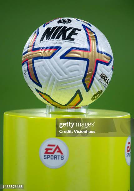 The match ball is seen on its plinth prior to the Premier League match between Crystal Palace and Wolverhampton Wanderers at Selhurst Park on October...