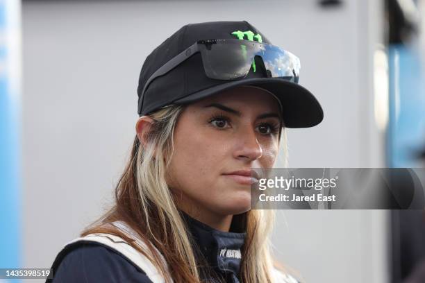Hailie Deegan, driver of the Wastequip Ford, waits on the grid during qualifying for the NASCAR Camping World Truck Series Baptist Health 200 at...