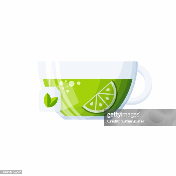green tea in glass cup isolated on white background - green tea ice cream stock illustrations