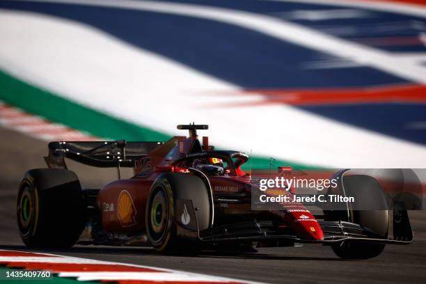 Charles Leclerc of Monaco driving the Ferrari F1-75 on track during practice ahead of the F1 Grand Prix of USA at Circuit of The Americas on October...