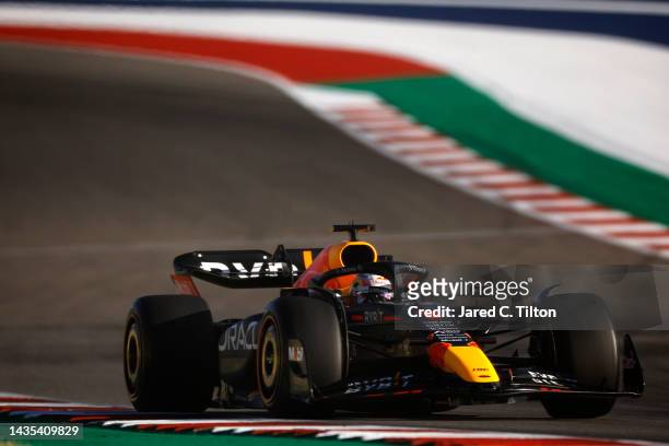 Max Verstappen of the Netherlands driving the Oracle Red Bull Racing RB18 on track during practice ahead of the F1 Grand Prix of USA at Circuit of...