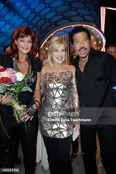 Andrea Berg, Carmen Nebel and Lionel Richie during the Carmen Nebel Show at the Esperantohalle on April 28, 2012 in Fulda, Germany.