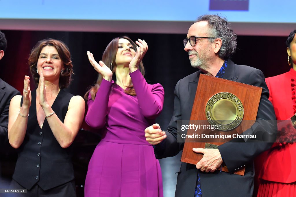 Irene Jacob, Monica Bellucci, Tim Burton, attend the Lumiere Award