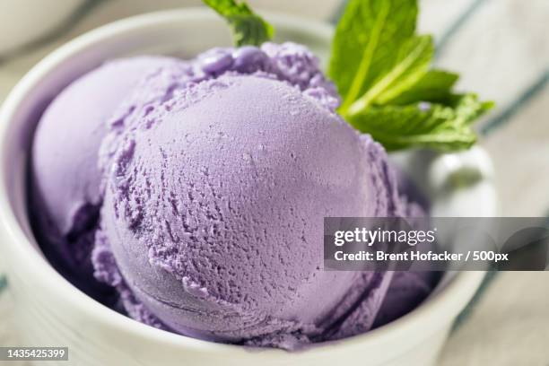 homemade purple japanese ube ice cream - mint chocolate chip ice cream scoop stock pictures, royalty-free photos & images