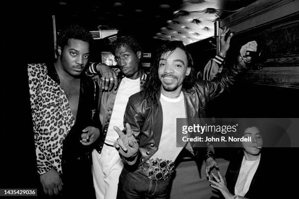 American rappers Rahiem, DJ and rapper Grandmaster Flash and musician, singer and songwriter Kid Creole, of the American hip hop group Grandmaster...