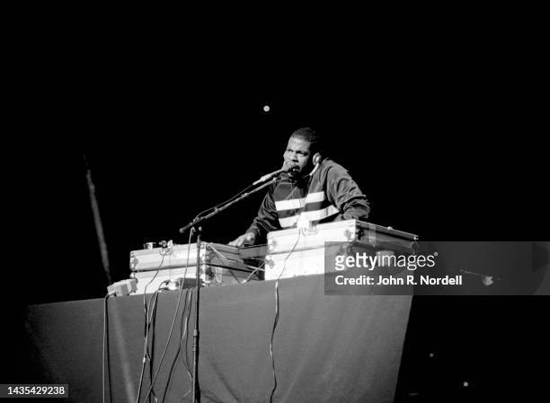 American musician and DJ Jason "Jam Master Jay" Mizell , of the American hip hop group Run-D.M.C, performs on stage during the 1985 Fresh Fest at the...