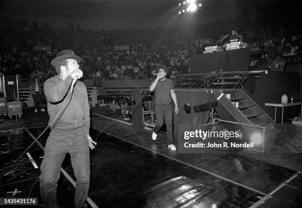 American rapper, producer, DJ and television personality Joseph "Run" Simmons, rapper Darryl "DMC" McDaniels and musician and DJ Jason "Jam Master...