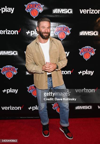 Julian Edelman attends the Verizon +play Red Carpet at Madison Square Garden for the New York Knicks home opener on October 21, 2022 in New York City.