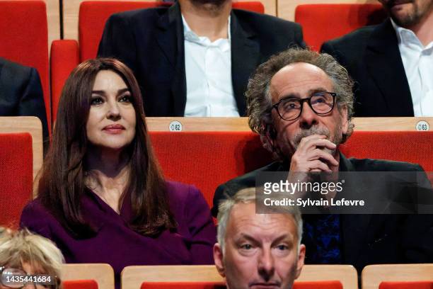 Tim Burton and Monica Bellucci attend the Lumiere Award ceremony during the 14th Film Festival Lumiere on October 21, 2022 in Lyon, France.