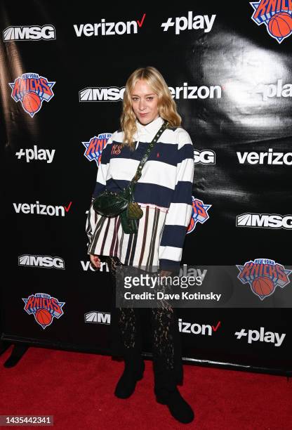 Chloë Sevigny attends the Verizon +play Red Carpet at Madison Square Garden for the New York Knicks home opener on October 21, 2022 in New York City.