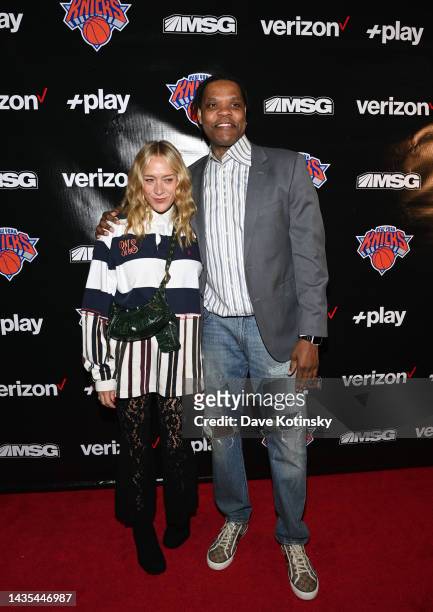 Chloe Sevigny and Latrell Sprewell attends the Verizon +play Red Carpet at Madison Square Garden for the New York Knicks home opener on October 21,...