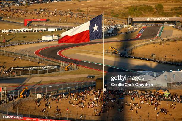 An aerial view over the circuit during practice ahead of the F1 Grand Prix of USA at Circuit of The Americas on October 21, 2022 in Austin, Texas....