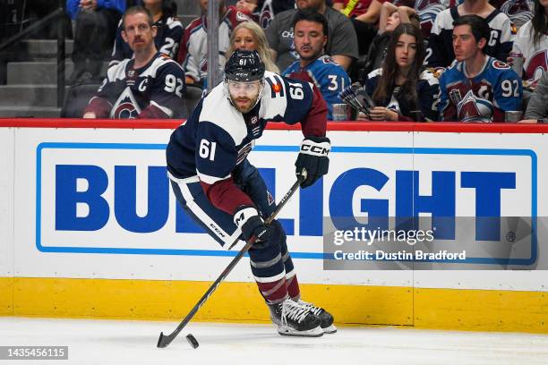 Martin Kaut of the Colorado Avalanche skates against the Winnipeg Jets in a game at Ball Arena on October 19, 2022 in Denver, Colorado.