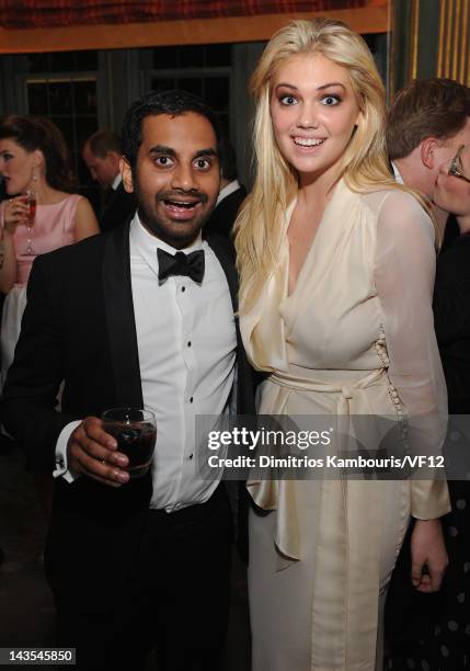 Conedian Aziz Ansari and model Kate Upton attend the Bloomberg & Vanity Fair cocktail reception following the 2012 White House Correspondents'...