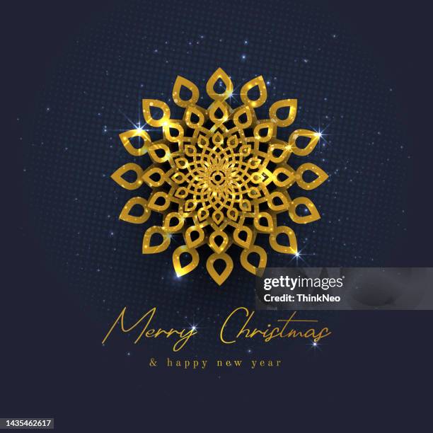 snowflake - gold vector glitter christmas ornament on dark background - christmas bauble 幅插畫檔、美工圖案、卡通及圖標