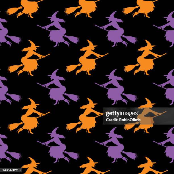 Lila Und Orange Hexen Nahtloses Muster, Stock-Foto