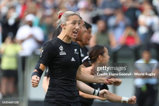 Sarah Hirini of New Zealand performs the Haka before the Pool A Rugby World Cup 2021 match between New Zealand and Scotland at Northland Events...