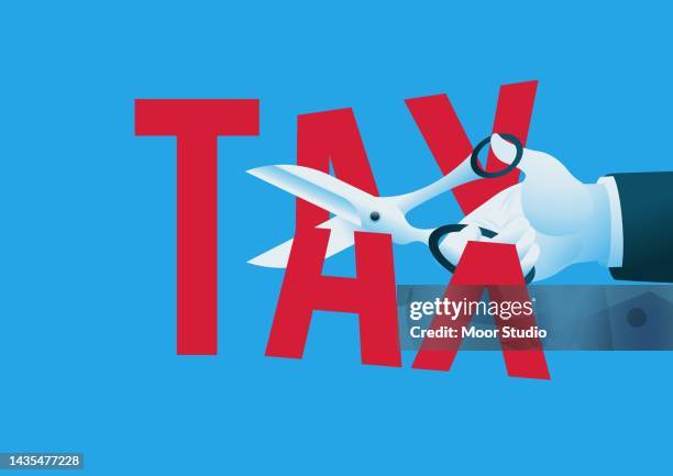 scissors cutting word tax vector illustration. - cutting stock illustrations