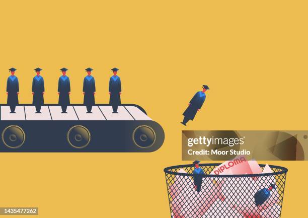 conveyor with graduates vector illustration - system failure stock illustrations