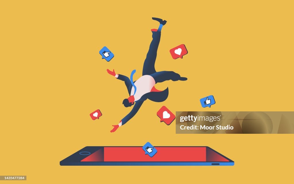 Fall While Using Phone Man Falling Into Smartphone Vector Illustration High-Res Vector Graphic ...
