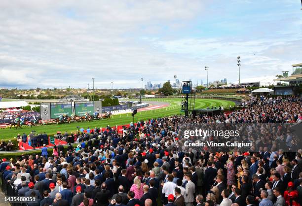 General view of crowds during Race 7, the Drummond Golf Vase, during Cox Plate Day at Moonee Valley Racecourse on October 22, 2022 in Melbourne,...