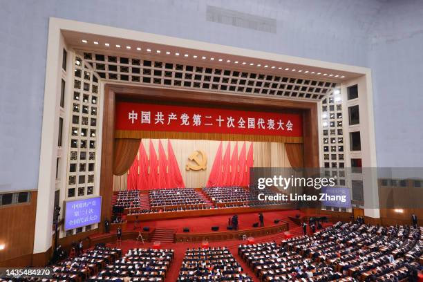 General view of the closing ceremony of the 20th National Congress of the Communist Party of China at the Great Hall of the People on October 22,...