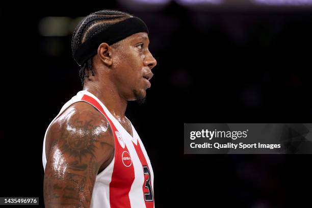 Isaiah Canaan of Olympiacos Piraeus looks on during the 2022/2023 Turkish Airlines EuroLeague Regular Season Round 4 match between Cazoo Baskonia...