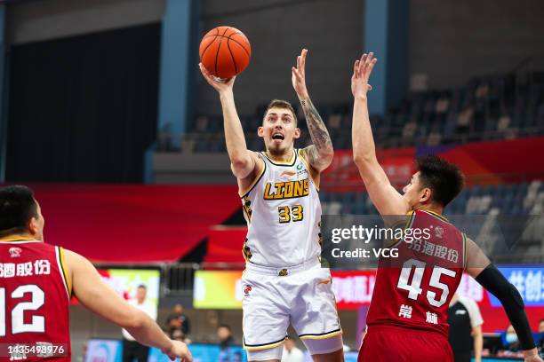 Kyle Wiltjer of Zhejiang Lions shoots the ball during 2022/2023 Chinese Basketball Association League match between Zhejiang Lions and Shanxi Loongs...