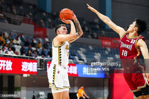 Kyle Wiltjer of Zhejiang Lions shoots the ball during 2022/2023 Chinese Basketball Association League match between Zhejiang Lions and Shanxi Loongs...