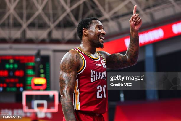 Kay Felder of Shanxi Loongs reacts during 2022/2023 Chinese Basketball Association League match between Zhejiang Lions and Shanxi Loongs on October...