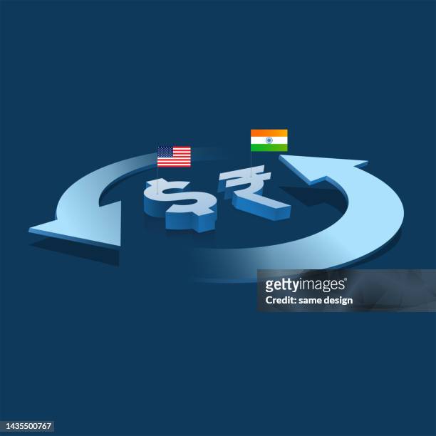 us-dollar und indische rupie geldwechselkonzept - geldwechsel stock-grafiken, -clipart, -cartoons und -symbole