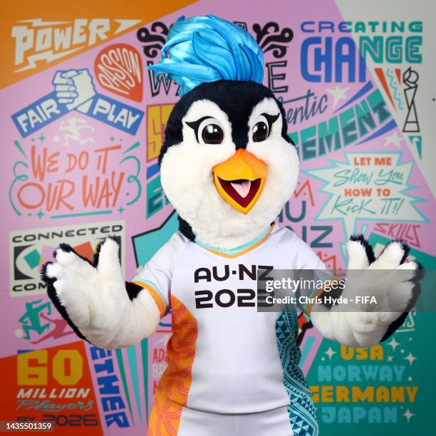 The official mascot of the Fifa Women's World Cup 2023, Tazuni poses during the FIFA Women's World Cup 2023 Final Tournament Draw at Aotea Centre on...