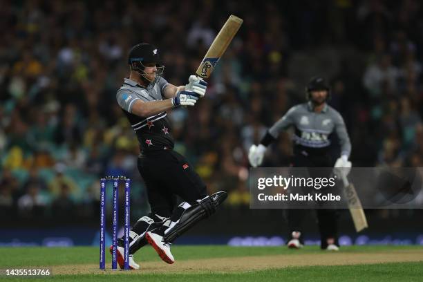 Jimmy Neesham of New Zealand bats during the ICC Men's T20 World Cup match between Australia and New Zealand at Sydney Cricket Ground on October 22,...