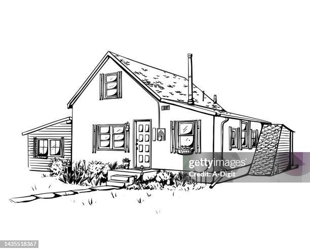 little house on the road ink - house clip art stock illustrations