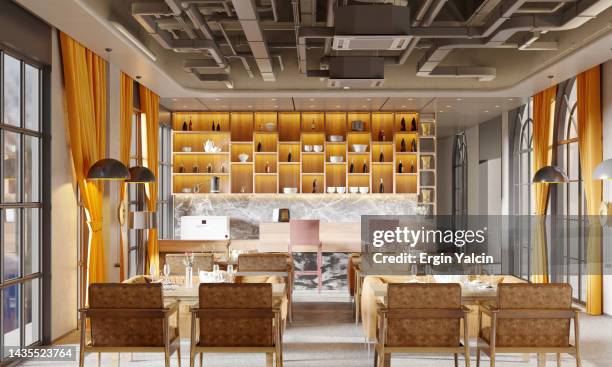 luxury  restaurant interior. - market retail space stock pictures, royalty-free photos & images