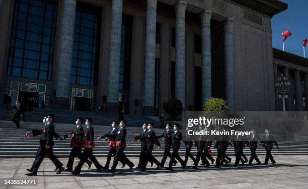 Security march by after the closing session of the 20th National Congress of the Communist Party of China, at The Great Hall of People on October 22,...