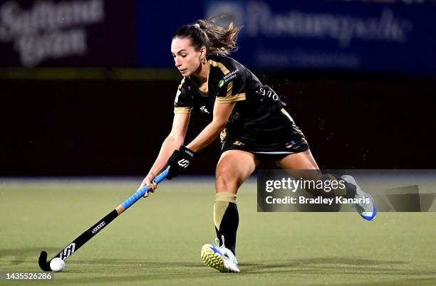 Nicola Hammond of Melbourne in action during the round four Hockey One League Women's match between Brisbane Blaze and Hockey Club Melbourne at...