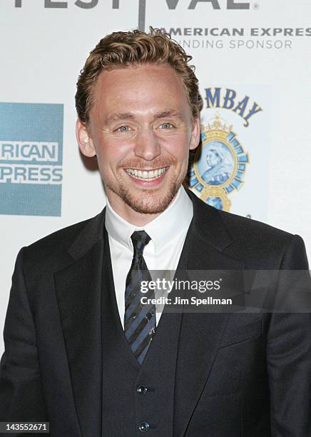 Actor Tom Hiddleston attends the "Marvel's The Avengers" premiere during the closing night of the 2012 Tribeca Film Festival at BMCC Tribeca PAC on...